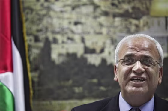 Chief Palestinian negotiator Saeb Erekat gives a press conference in the West Bank city of Ramallah on Monday. President Mahmoud Abbas sent a letter to Obama stressing that any renewed Israeli settlement construction would end the talks, said Erekat. 